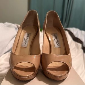 Jimmy Choo patent nude leather pumps 7 Luna